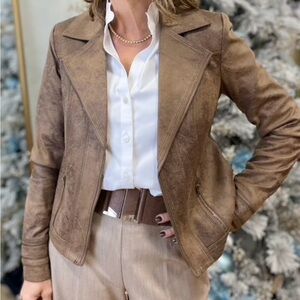Charlie B faux vintage suede, truffle jacket medium blazer moto style